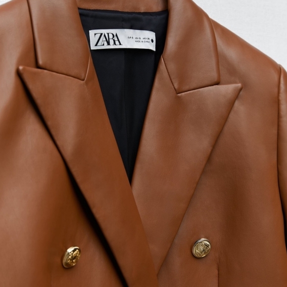 ZARA Faux Leather Brown Blazer Size S - Picture 11 of 16